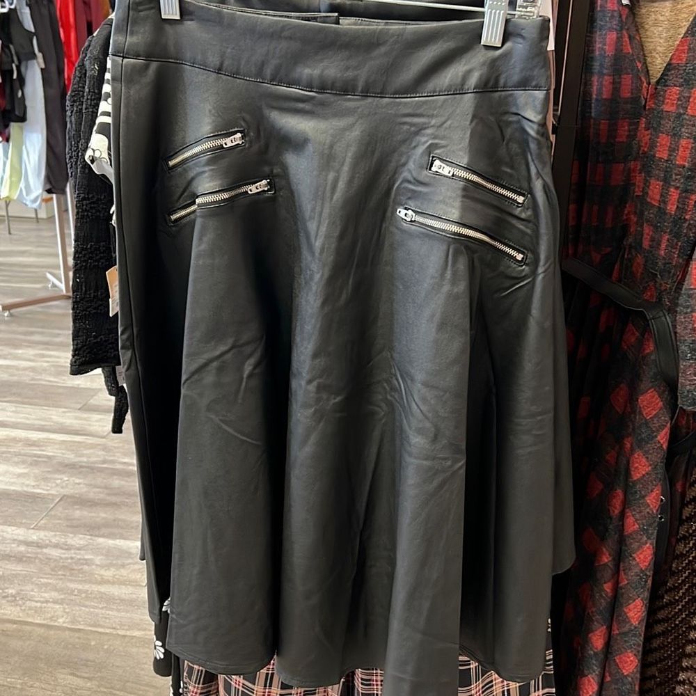 Black Vegan leather vivien swing skirt